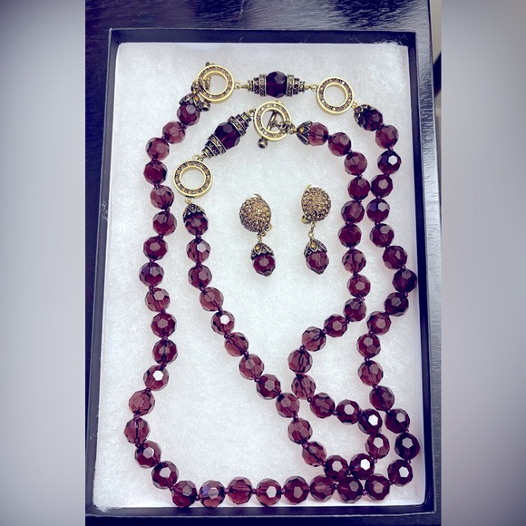 Heidi Daus Champagne Amethyst & Gold Double Necklace & Clip On Earrings Set - Picture 4 of 17